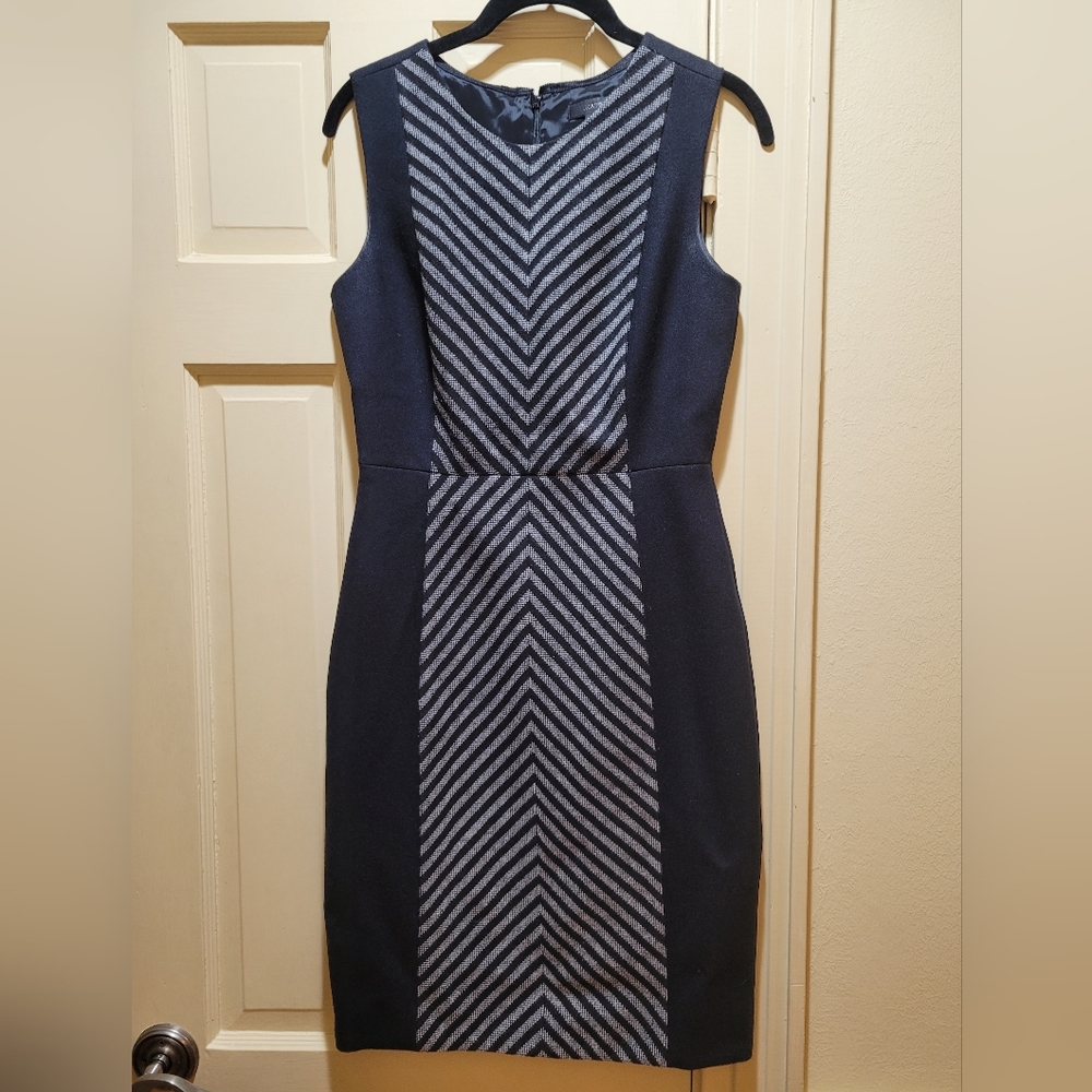 J.Crew: Striped Tweed Sleeveless Wool Sheath Dress | Black Dusk  Size 0.